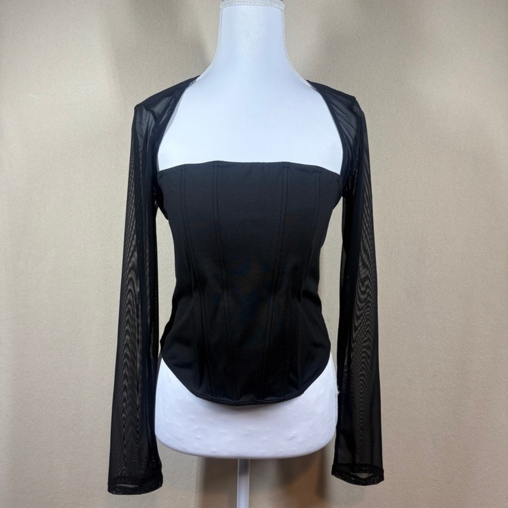 Reoria Refined Mesh Boned Corset Crop Top 2XL Black Whimsigoth Fairy Witchy Rave